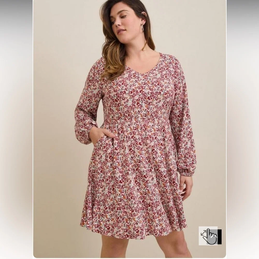 Torrid Voluminous Textured Stretch Rayon Mini‎ Skater Dress Wild Flowers Size 1